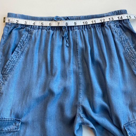 New (NWOT) Love tree Blue denim Chambray Cargo joggers Pockets Sz Large Tencil - Picture 4 of 9